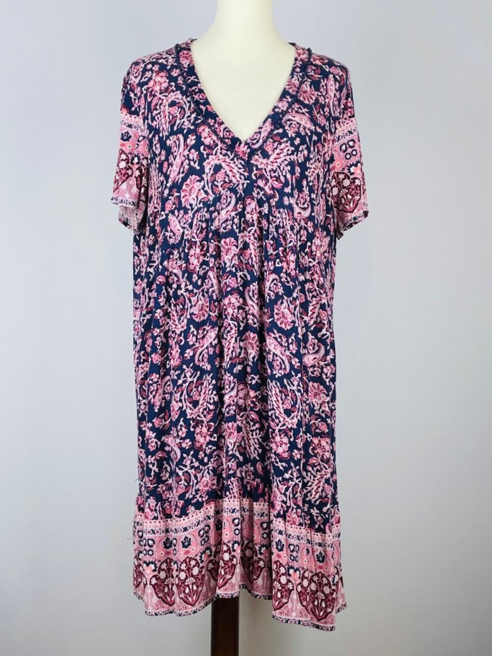 Knox Rose Babydoll Dress Sz XXL Rose Navy Floral Boho Tiered Festival Stretch